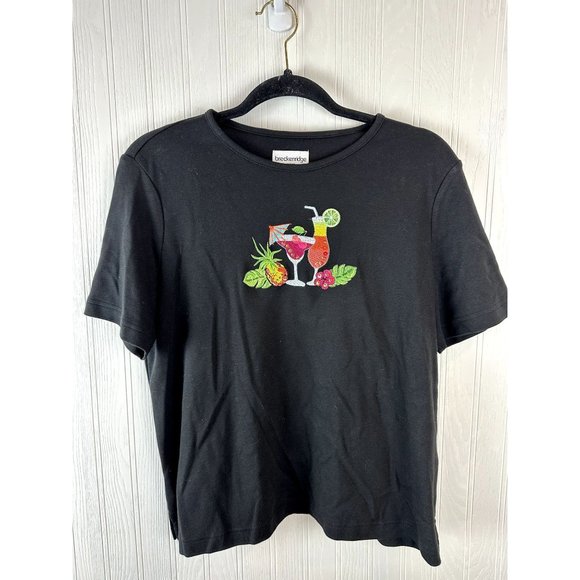 Breckinridge Black Embroidered Cocktail Short Sleeve Shirt Size PL - Picture 1 of 5